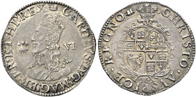 The Geoffrey Cope Collection of British Coins. Charles I.

AR Sixpence (26mm, 3.00 g, 3h). Aberystwyth mint; im: open book. Struck 1638/9-1642. Crow...