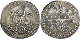The Geoffrey Cope Collection of British Coins. Charles I.

AR Crown (40.5mm, 29.46 g, 12h). City view type. Oxford mint; im: four-petalled flower. D...
