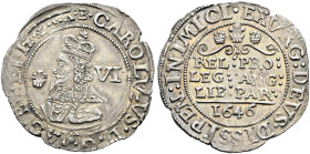 The Geoffrey Cope Collection of British Coins. Charles I.

AR Sixpence (26mm, 3.06 g, 10h). Declaration type. Bridgnorth-on-Severn mint; im: B/–. Da...