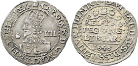 The Geoffrey Cope Collection of British Coins. Charles I.

AR Groat (23mm, 2.06 g, 10h). Declaration type. Bridgnorth-on-Severn mint; im: plumelet/–...