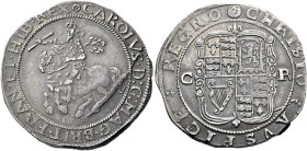 The Geoffrey Cope Collection of British Coins. Charles I.

AR Halfcrown (35mm, 14.63 g, 4h). Truro mint; im: rose. Struck 1642-1643. Charles on hors...