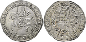 The Geoffrey Cope Collection of British Coins. Charles I.

AR Halfcrown (37mm, 14.40 g, 4h). Exeter mint; im: rose. Dated 1644. Charles on horseback...