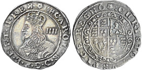 The Geoffrey Cope Collection of British Coins. Charles I.

AR Groat (21.5mm, 1.65 g, 3h). Exeter mint; im: rose. Dated 1644. Crowned bust left; IIII...