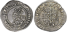 The Geoffrey Cope Collection of British Coins. Charles I.

AR Threepence (19mm, 1.19 g, 10h). Exeter mint; im: rose. Dated 1644. Crowned bust left; ...