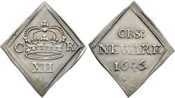 The Geoffrey Cope Collection of British Coins. Newark. 1645-1646. 

AR Shilling (32x36mm, 5.69 g, 12h), Newark beseiged. In the name of Charles I. D...