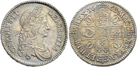 The Geoffrey Cope Collection of British Coins. Charles II. 1660-1685.

AR Halfcrown. Dated 1663 and RY XV. First bust. A over T in GRATIA. Bull 442;...