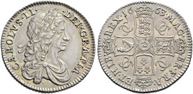 The Geoffrey Cope Collection of British Coins. Charles II. 1660-1685.

AR Shilling. Dated 1663. First bust. Inverted die axis. Bull 500; ESC 1022; S...