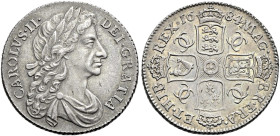 The Geoffrey Cope Collection of British Coins. Charles II. 1660-1685.

AR Shilling. Dated 1684. Fourth bust. No stop after HIB. Bull 559; ESC 1066; ...