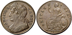 The Geoffrey Cope Collection of British Coins. Charles II. 1660-1685.

CU Halfpenny. Dated 1673. Peck 510; SCBC 3393.
Well struck with dark chocola...