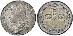 The Geoffrey Cope Collection of British Coins. James II. 1685-1688. 

AR Sixpence. Dated 1688. Late shields. B over R in BR. Bull 780; ESC 1528; SCB...