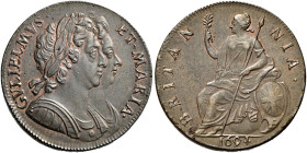 The Geoffrey Cope Collection of British Coins. William III & Mary. 1688-1694. 

CU Halfpenny. Dated 1694. Peck 602; SCBC 3452 (this coin illustrated...