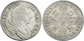 The Geoffrey Cope Collection of British Coins. William III. 1694-1702. 

AR Shilling. Dated 1698. Third bust. Plumes in angles. Bull 1138; ESC 1114;...