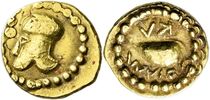 Cumae. 

Hemiobol circa 475-470, AV 7 mm, 0.47 g. Corinthian helmet l. Rev. KV...