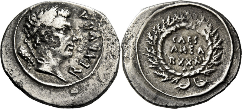 Juba II with Cleopatra Selene, 25 BC – AD 24. 

Denarius, Caesarea 7-8 (year 3...
