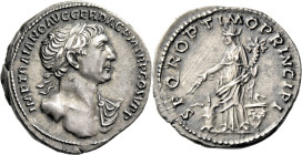 Trajan 98 – 117. 

Denarius circa 103-111, AR 19 mm, 3.34 g. IMP TRAIANO AVG GER DAC PM TR P COS V P P Laureate bust r., drapery over l. shoulder. R...
