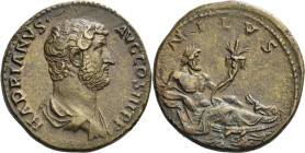 Hadrian augustus, 117 – 138. 

As 130-133, Æ 25 mm, 12.19 g. HADRIANVS – AVG COS III P P Bare-headed and draped bust r. Rev. NILVS / S C Nilus recli...