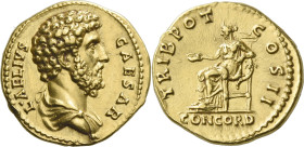 Aelius caesar, 136 – 138. 

Aureus 137, AV 19 mm, 7.25 g. L AELIVS – CAESAR Bare-headed and draped bust r. Rev. TRIB POT – COS II Concordia seated l...