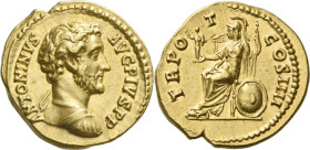 Antoninus Pius augustus, 138 – 161. 

Aureus 145, AV 19 mm, 7.25 g. ANTONINVS — AVG PIVS P P Bare-headed and cuirassed bust r., with drapery on l. s...