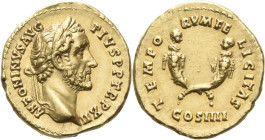 Antoninus Pius augustus, 138 – 161. 

Aureus 149, AV 20 mm, 7.08 g. ANTONINVS AVG – PIVS P P TRP XII Laureate head r. Rev. TEMPORVM FELICITAS Crosse...