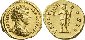 Marcus Aurelius Caesar, 139 – 161.

Aureus 152-153, AV 19 mm, 7.35 g. AVRELIVS CAE – SAR AVG PII FIL Bare-headed and draped bust r. Rev. TR POT – VI...