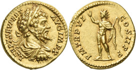 Septimius Severus, 193 – 211. 

Aureus circa 197-198, AV 20 mm, 7.29 g. L SEPT SEV PERT – AVG IMP X Laureate, draped and cuirassed bust r. Rev. P M ...