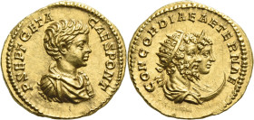 Geta caesar, 198 – 209. 

Aureus 201, AV 20 mm, 7.25 g. P SEPT GETA – CAES PONT Bareheaded, draped and cuirassed bust r. Rev. CONCORDIAE AETERNAE Ju...