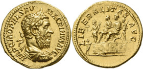 Macrinus, 217 – 218.

Aureus 217-218, AV 20 mm, 7.00 g. IMP C M OPEL SEV – MACRINVS AVG Laureate, draped and cuirassed bust r. Rev. LIBERALITAS AVG ...
