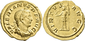 Valerian I, 253 – 260. 

Aureus, Colonia Agrippinensis circa 257-260, AV 17 mm, 1.89 g. VALERIANVS P F AVG Laureate, draped and cuirassed bust r. Re...