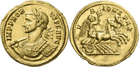 Probus, 276 – 282. 

Aureus circa 277-282, AV 21 mm, 5.41 g. IMP PROB – VS P F AVG Laureate bust l., wearing cuirass decorated with medusa and holdi...