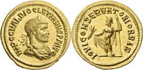 Diocletian, 284 – 305.

Aureus, Cyzicus 286, AV 21 mm, 5.30g. IMP C C VAL DIOCLETIANVS P F AVG Laureate, draped and cuirassed bust r. Rev. IOVI CONS...