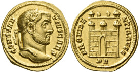 Constantius I Chlorus caesar, 293 – 305. 

Aureus circa 298-299, AV 18 mm, 5.20 g. CONSTAN – TIVS CAES Laureate head r. Rev. PROVIDE – NTIA AVGG Cam...