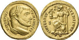 Maxentius princeps, 306 – 307. 

Aureus late 306 – early spring 307, AV 18 mm, 5.21 g. MAXENTIVS – PRINC INVICT Laureate head r. Rev. CONSERVAT – O ...
