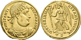 Constantine I augustus, 307 – 337. 

Solidus, Thessalonica circa 332-333, AV 21 mm, 4.35 g. CONSTANTI – NVS MAX AVG Rosette-diademed, draped and cui...
