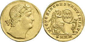 Constantine I augustus, 307 – 337. 

Solidus, Nicomedia 335, AV 21 mm, 4.47 g. Rosette-diademed head, looking upwards. Rev. VICTORIA CONSTANTINI AVG...