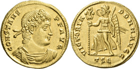 Constans augustus, 337 – 350. 

Solidus, Thessalonica circa 337-350, AV 21 mm, 4.60 g. CONSTANS – P F AVG Laurel and rosette diademed, draped and cu...