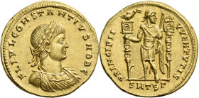 Constantius II caesar, 324 – 337. 

Solidus, Thessalonica 324, AV 19 mm, 4.43 g. FL IVL CONSTANTIVS NOB C Laureate, draped and cuirassed bust r. Rev...