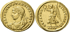 Constantius II caesar, 324 – 337. 

Solidus, Constantinople 335-336, AV 19 mm, 4.56 g. FL IVL CONSTANTIVS NOB CAES Laureate, draped and cuirassed bu...