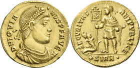 Jovian, 363 – 364. 

Solidus, Sirmium 363-364, AV 21 mm, 4.43 g. D N IOVIA – NVS P F P AVG Pearl-diademed, draped and cuirassed bust r. Rev. SECVRIT...