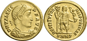 Valens, 364 – 378. 

Solidus, Nicomedia 364-367, AV 22 mm, 4.52 g. D N VALENS – P F AVG Pearl-diademed, draped and cuirassed bust r. Rev. RESTITVTOR...