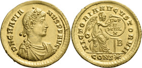 Gratian, 367 – 383. 

Solidus, Constantinopolis 367-375, AV 21 mm, 4.55 g. D N GRATIA – NVS P F AVG Rosette-diademed, draped and cuirassed bust r. R...