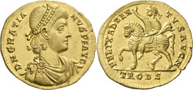Gratian, 367 – 383. 

Medallion of 1 ½ solidus, Treveri circa 375-378, AV 26 mm, 6.71 g. D N TGRATIA – NVS P F AVG Pearl-diademed, draped and cuiras...