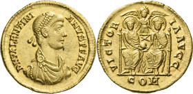 Valentinian II, 375 – 392. 

Solidus, Mediolanum 378–383, AV 21 mm, 4.44 g. D N VALENTINI – ANVS IVN P F AVG Pearl-diademed, draped and cuirassed sm...