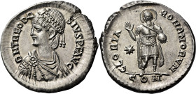 Theodosius II, 402 – 450. 

Light miliarense, Constantinople circa 408-420, AR 23 mm, 4.30 g. D N THEODO – SIVS P F AVG Pearl-diademed, draped and c...