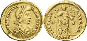 Valentinian III, 425 – 455. 

Solidus, Ravenna 426-430, AV 21 mm, 4.46 g . DN PLA VALENTI – NIANVS PI AVG Rosette- diademed, draped and cuirassed bu...