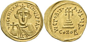 Constans II, September 641 – 15 July 678, with colleagues from 654. 

Solidus 644-646, AV 21 mm, 4.44 g. d N CONStAN – TINYS P P AVC Bust facing, be...
