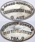 Austria, Franz Joseph I (1848-1916), Kappenabzeichen, 1916, Christmas at the frontline WW1. 2nd Army command Q.ABT. 27x16 mm ca. White metal. RRR