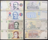 Argentina, Republic (1816-date), Lot 4 pcs. (10 - 5 Pesos A.Unc, Slightly wavy corner) (2 - 1 Pesos Unc). 1992/2003, Pick 339a, 340a, 353, 354, A.UNC