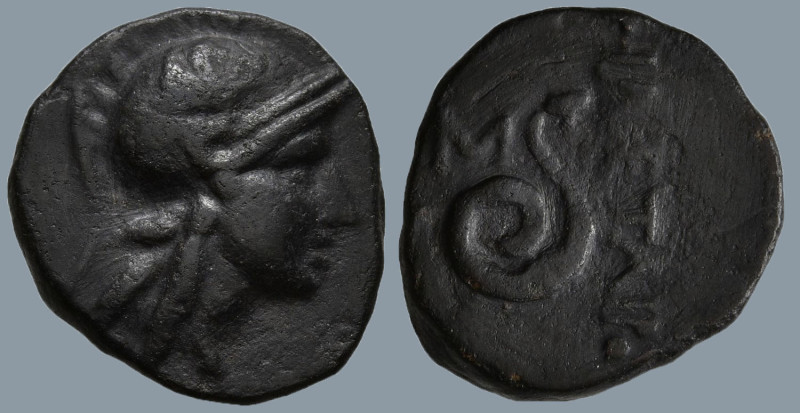 KINGS of PERGAMON. Philetairos. (200-133 BC)
AE Bronze (15mm 2.5g)
Obv: Helmet...