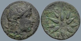 MYSIA. Gambrion. (4th century BC)
AE Bronze (13.9mm 2.31g)
Obv: Laureate head of Apollo to right.
Rev: Γ-A-M Twelve-rayed star with pellet in cente...