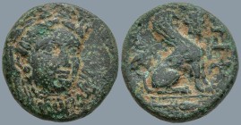 TROAS. Gergis. (4th century BC)
AE Bronze (17mm 3.94g)
Obv: Laureate head of Sibyl Herophile facing slightly right.
Rev: ΓΕΡ. Sphinx seated right, ...